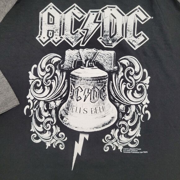 ACDC Hells-Bell 3/4 Raglan Shirt Large 21x27 Black Gray - Picture 4 of 13